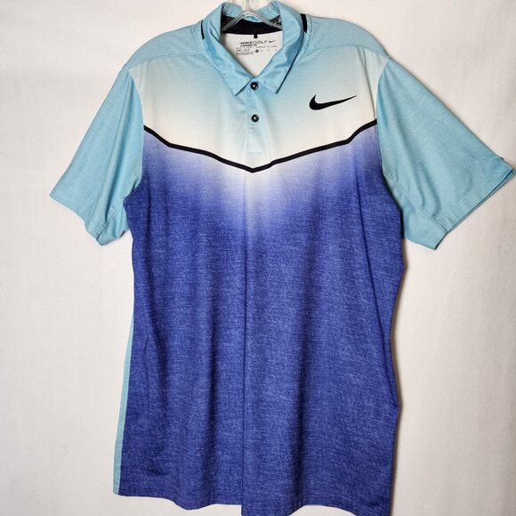 Nike Golf Mobility Fade Dri Fit Polo Shirt Mens Sz M Teal to Blue Ombre Fade - Picture 2 of 11